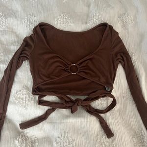 princess lily brown crop top tie front